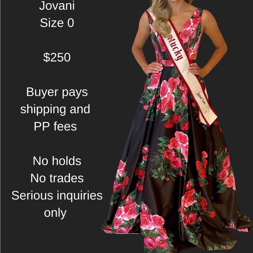Jovani Black and Pink Floral Prom Dress